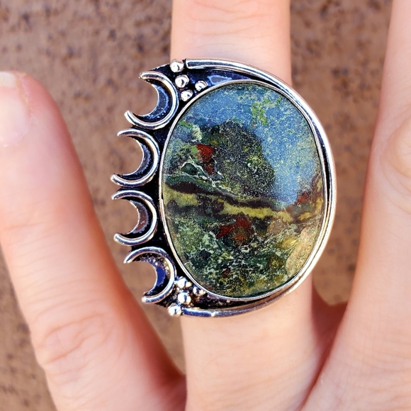 New Dragon Blood Jasper Moon Goddess 925 Silver Ring. - Picture 10 of 16